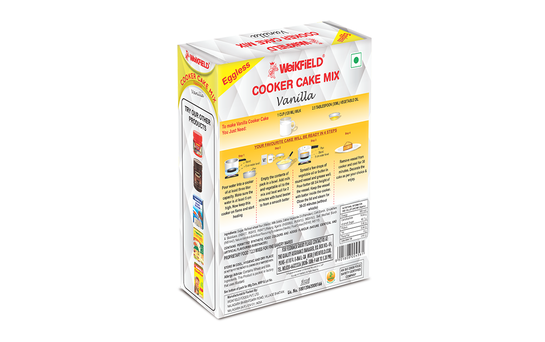 Weikfield Cooker Cake Mix Eggless Vanilla   Box  150 grams